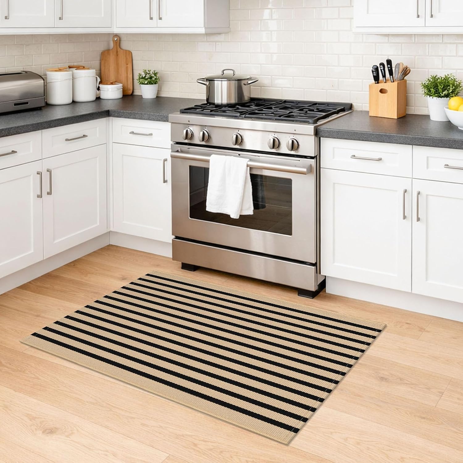 Thumbnail 3 de KILOCOCO Woven Rug, Brown and Black Striped Washable Door Mat