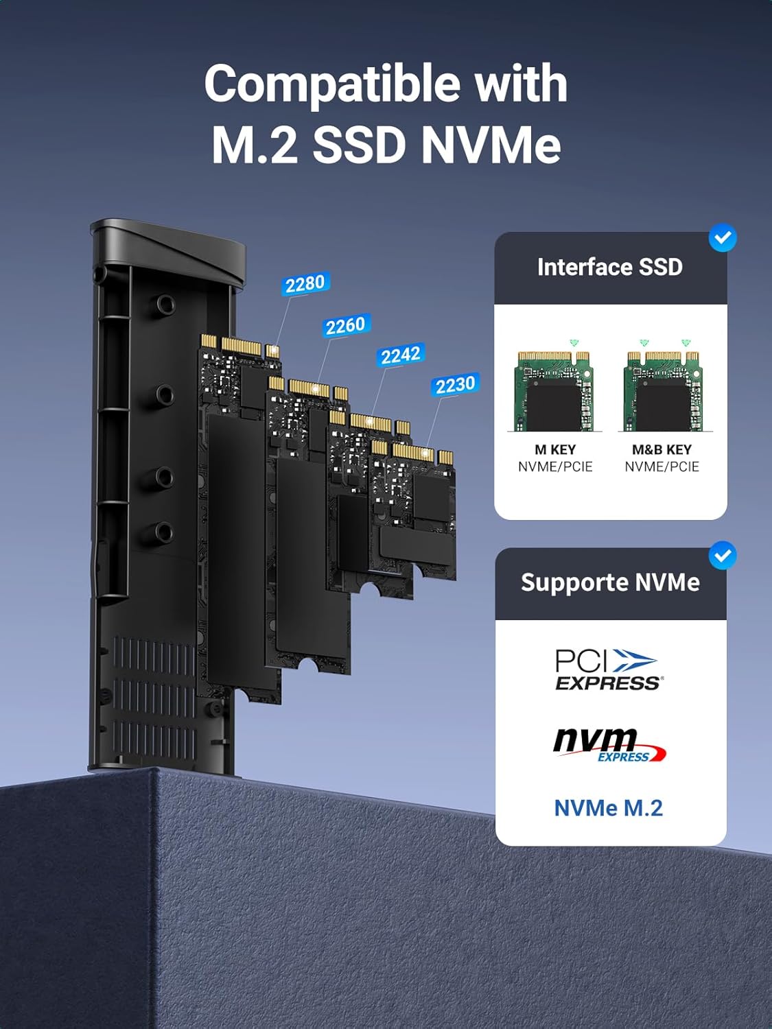 Thumbnail 3 de UGREEN M.2 NVMe Enclosure (USB 3.2 Gen 2, tool-free) for M-Key/B+M Key SSDs
