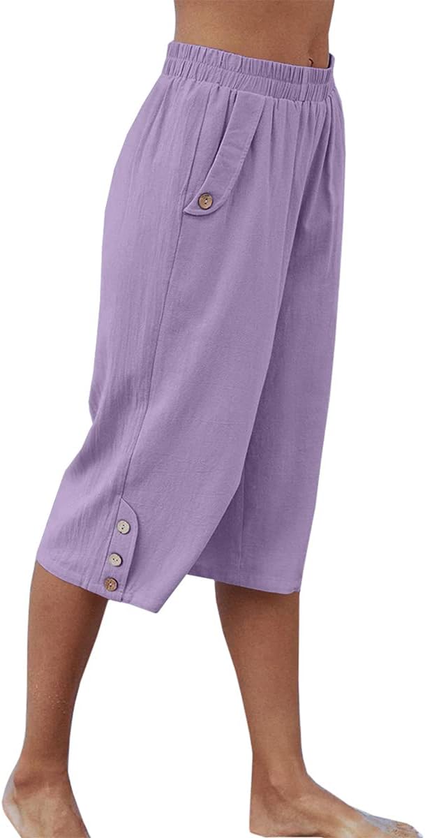 Detalle de Veatzaer Women’s Elastic Waist 3/4 Capri Harem Pants with Pockets (S–XXL)