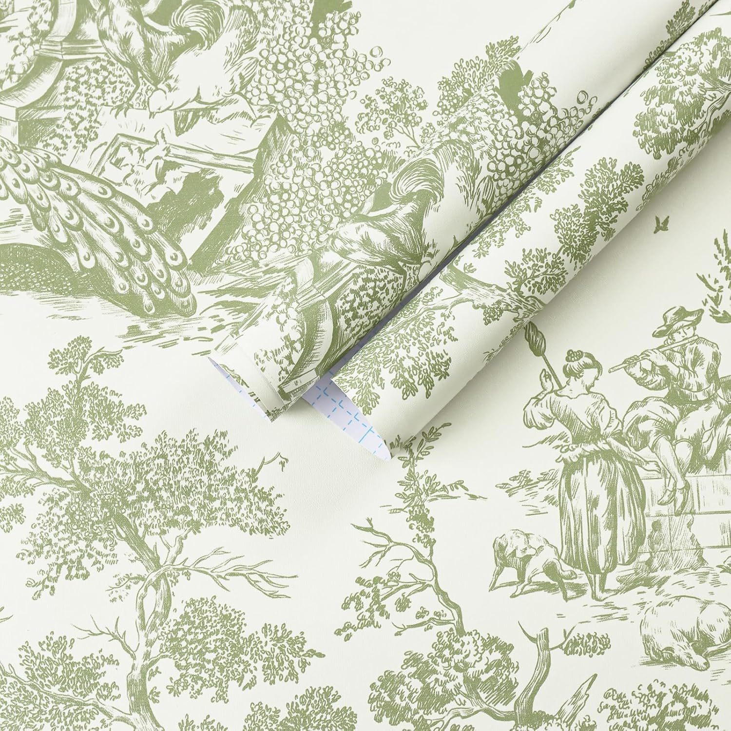 Thumbnail 6 de Yomshi 44 cm × 20 m selbstklebendes Vintage Vinyl-Tapetensystem in Grün (Baum & Tiere)