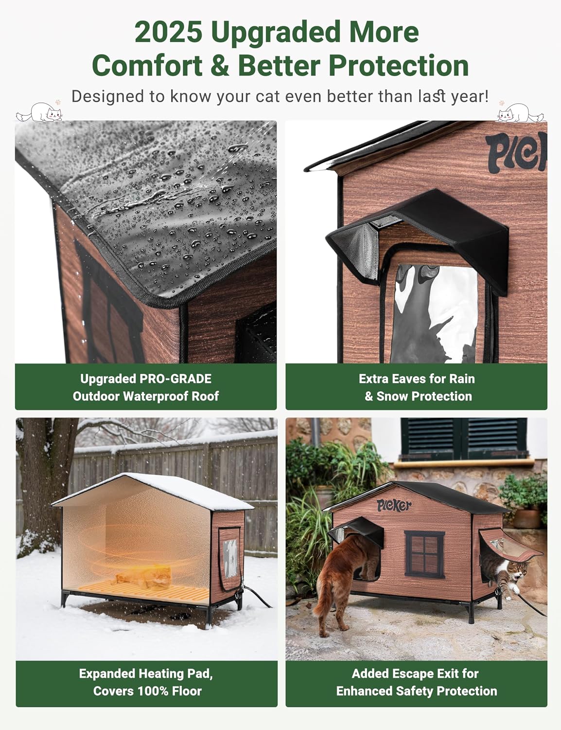 Detalle de PLEKER PL-PET01 Heated Outdoor Cat House, Insulated 31.5-Inch Shelter with Heating Pad
