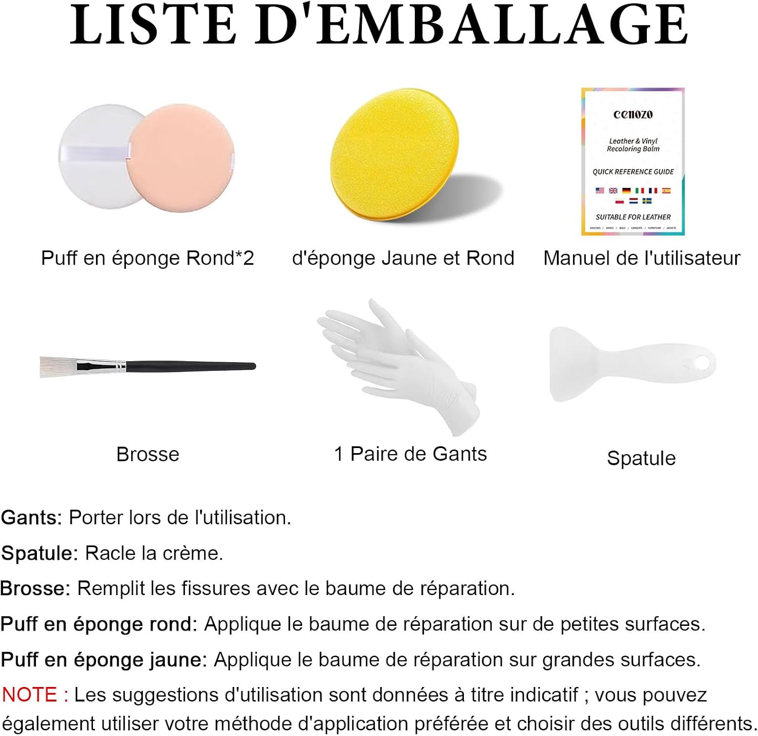Detalle 2 de Kit de réparation et teinture pour cuir Cenozo (liquide, pâte réparatrice) – cuir marron moyen