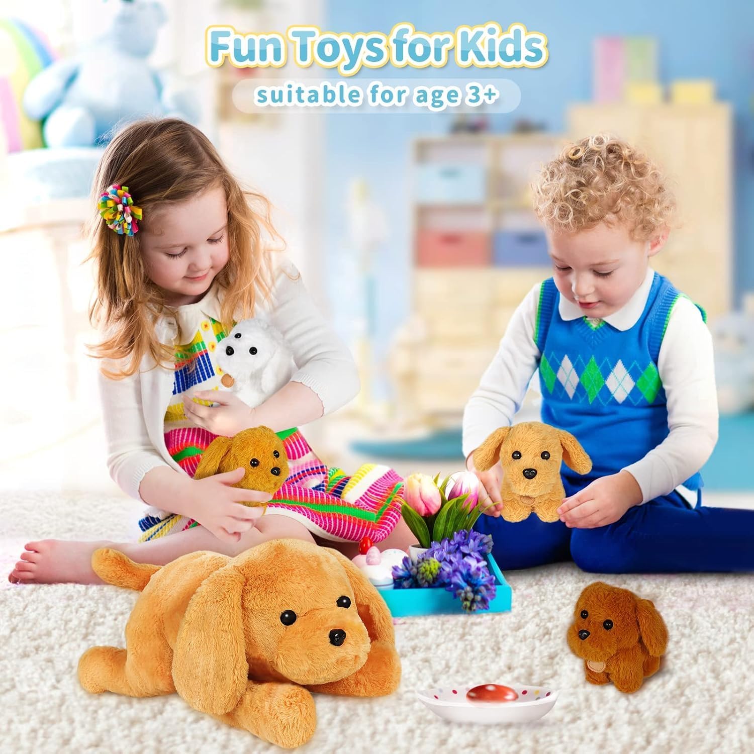 Detalle de KMUYSL Mommy Dog with 4 Baby Puppies Plush Toy Set