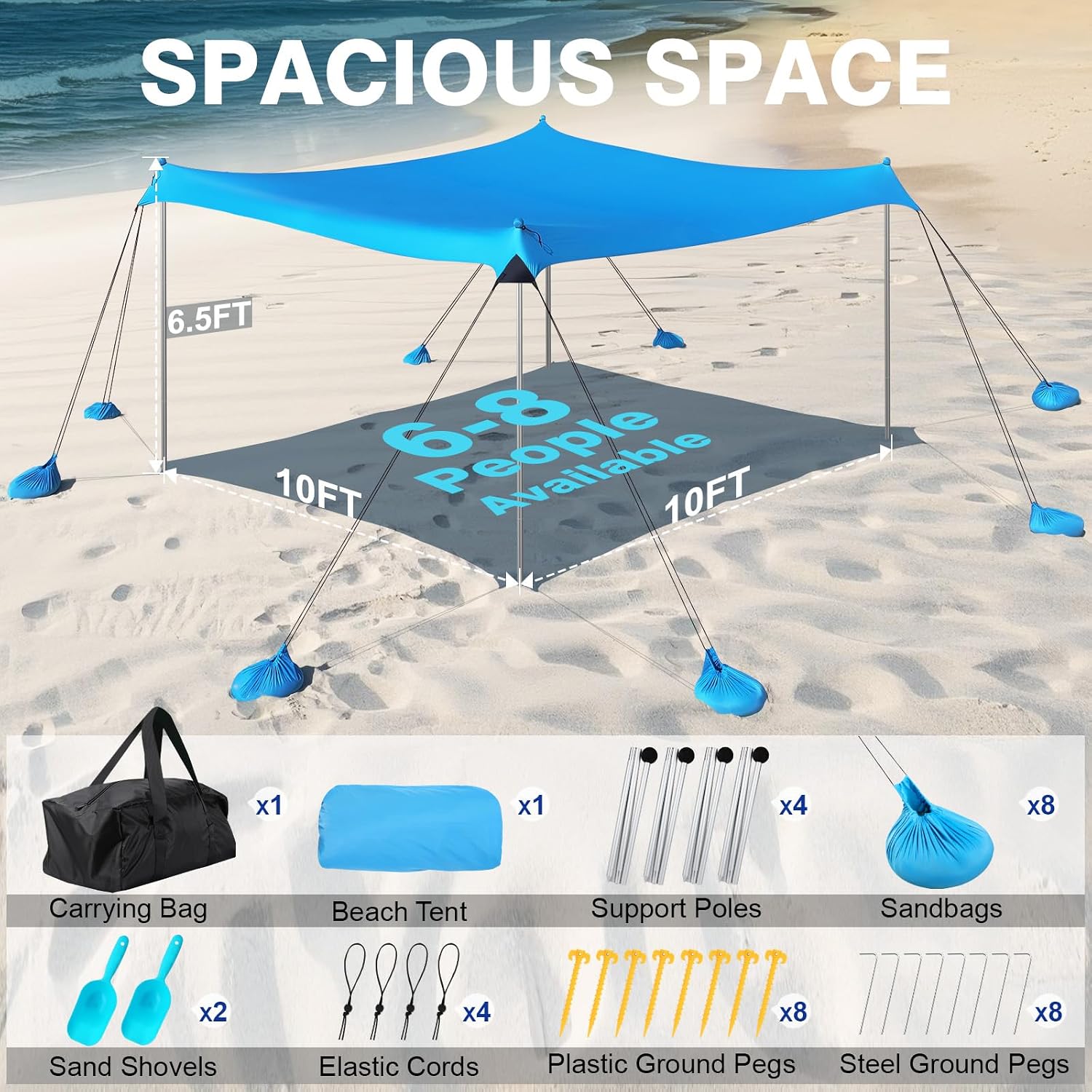 Detalle 2 de Rhino Valley 3x3m Tenda da Spiaggia Ultra Stabile: Protezione UPF50+ e Comfort per Famiglie