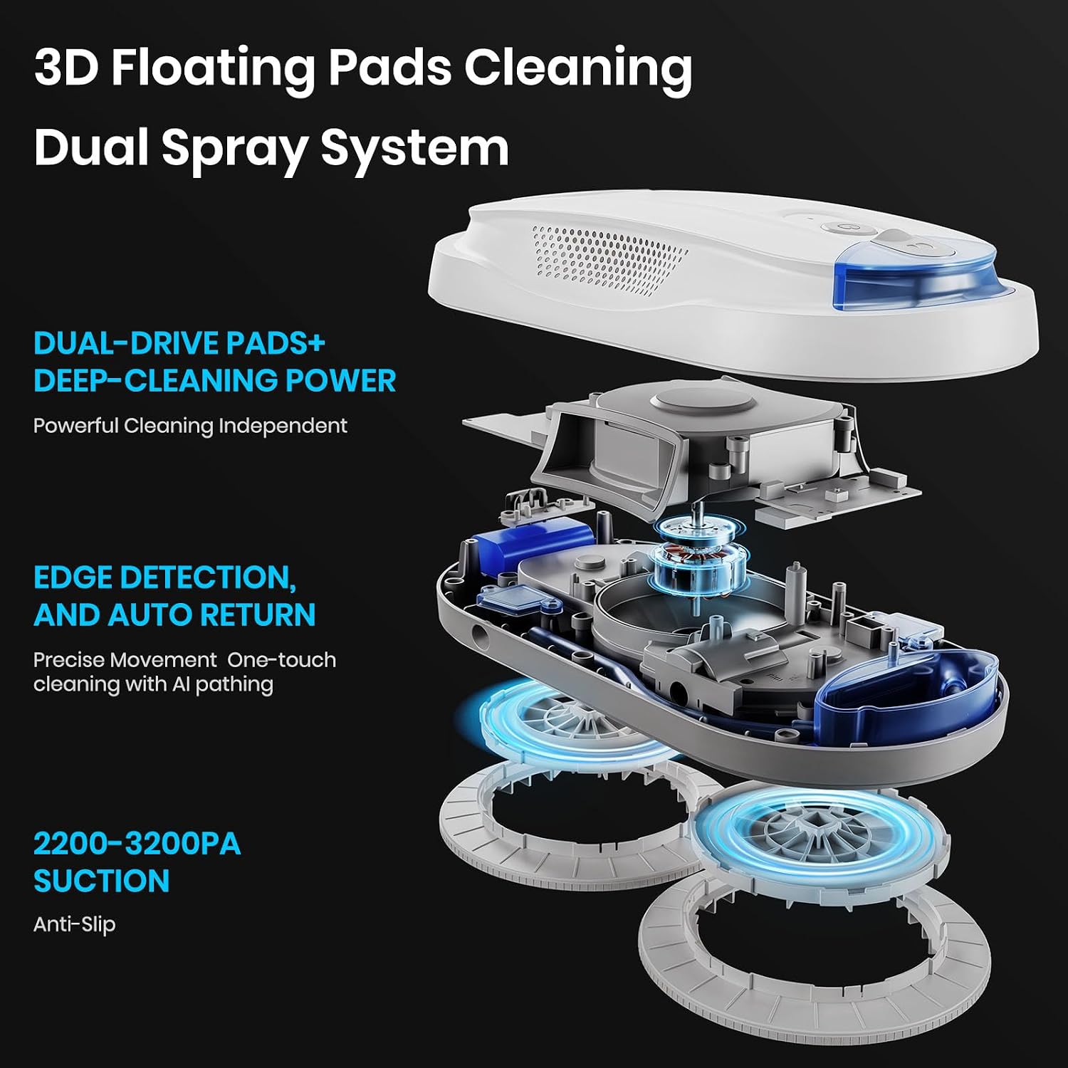 Detalle de KKI Fensterputzroboter X3 (Weiß) – automatischer Fensterreiniger mit KI-Pfadplanung und Dual-Spray