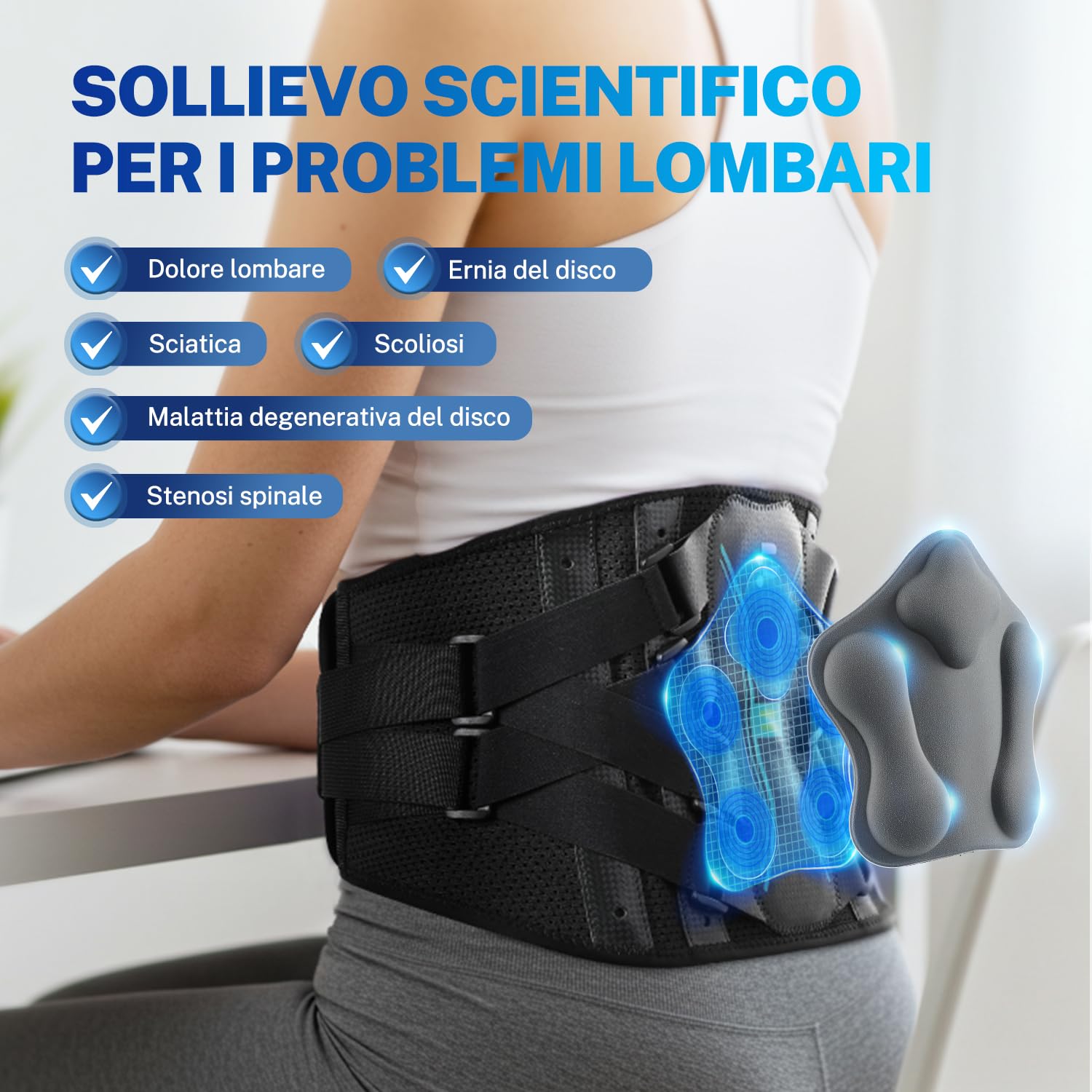 Detalle de Fitomo Fascia Lombare Supporto Schiena con cuscino 3D e stecche in fibra di carbonio
