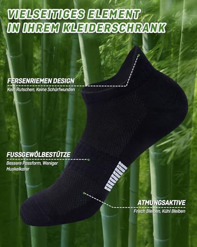 Detalle de inaWarm Bambus Sneaker Socken Damen, 6 Paar, atmungsaktiv, Schwarz (Größe 39–42)