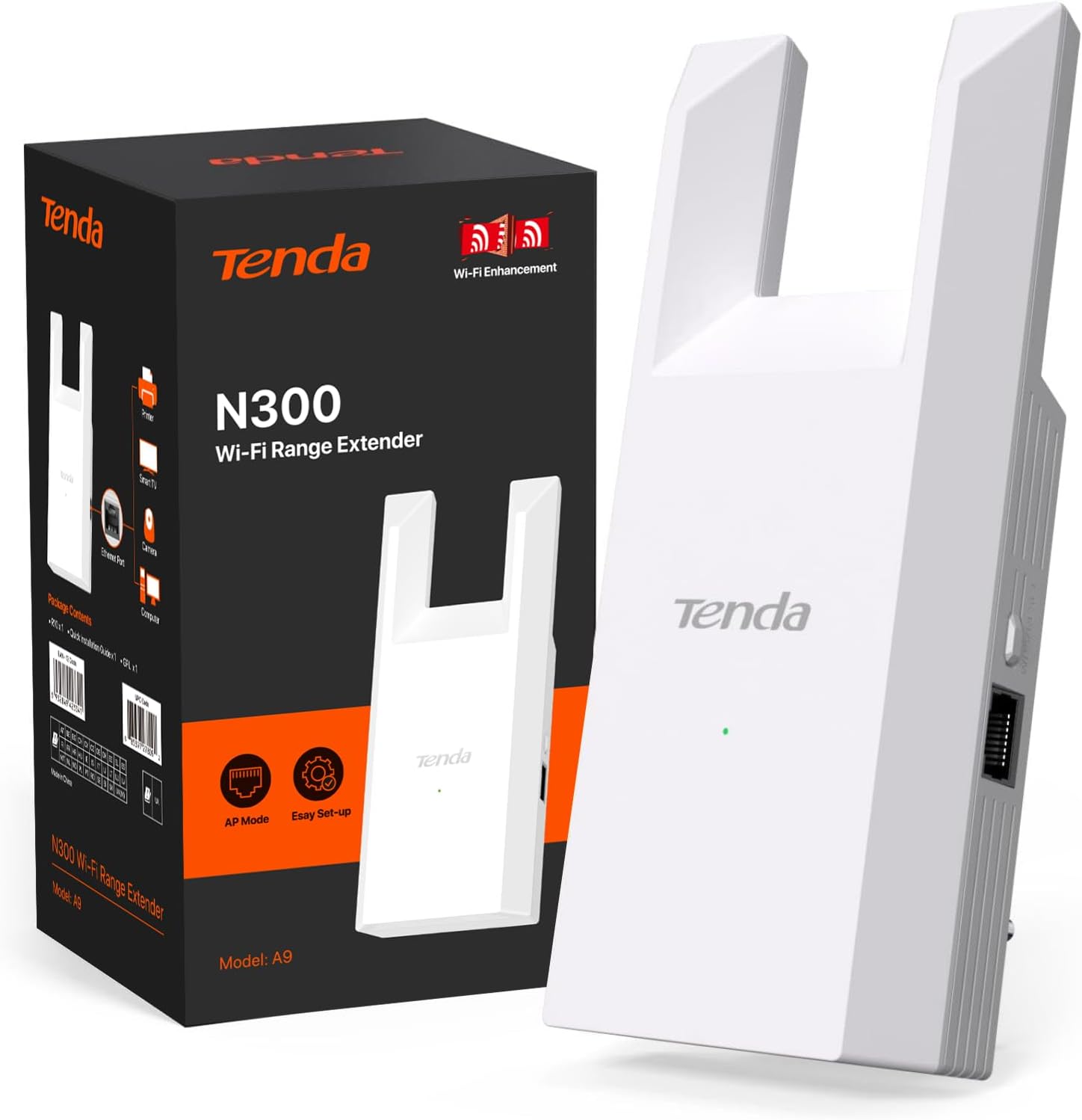 Detalle de Tenda Ripetitore WiFi Extender e Access Point 300 Mbps – Bianco (A9)