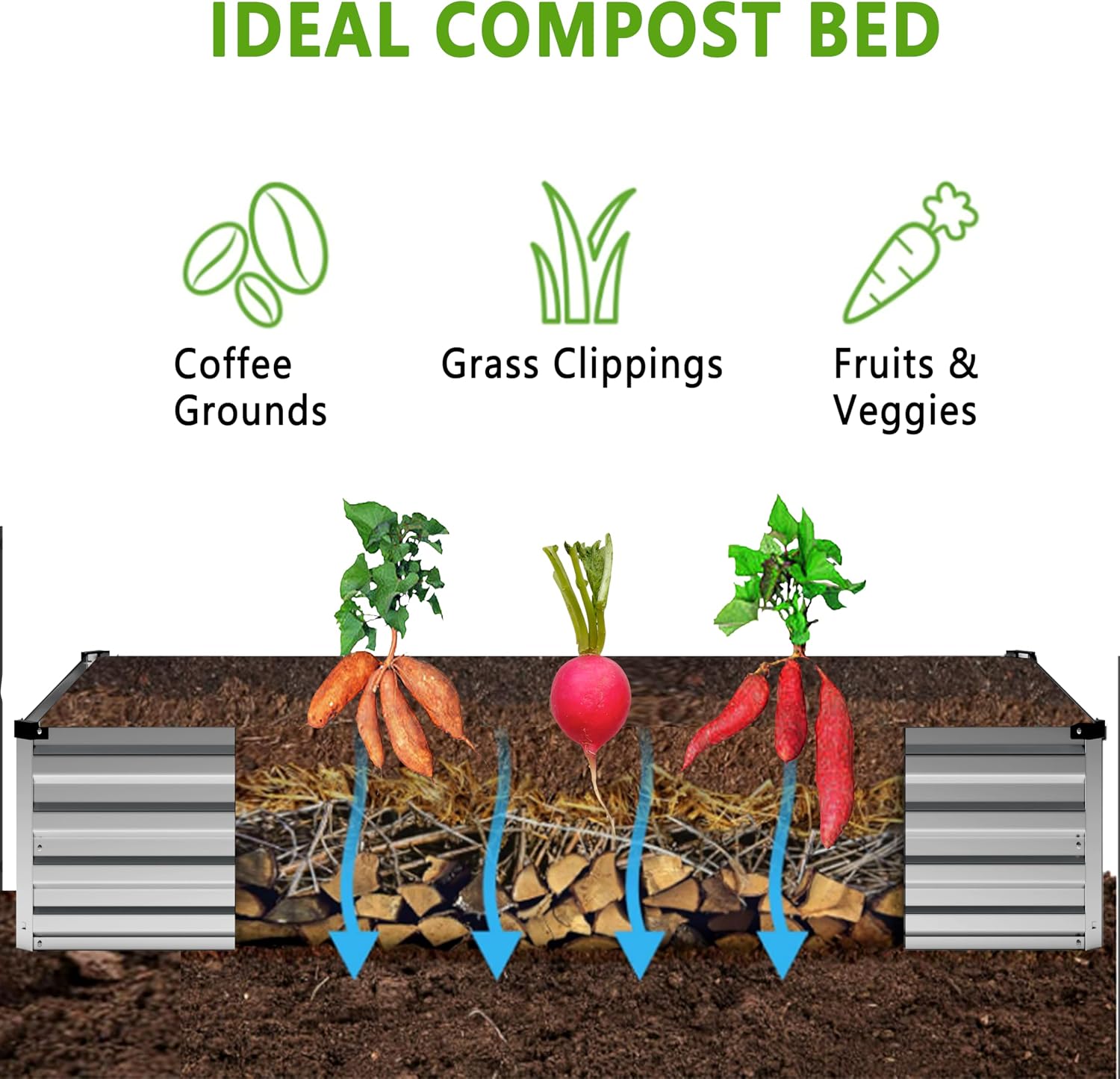 Detalle de DIIYIV 2-Piece 12 x 4 x 1 ft Galvanized Raised Garden Bed Kit