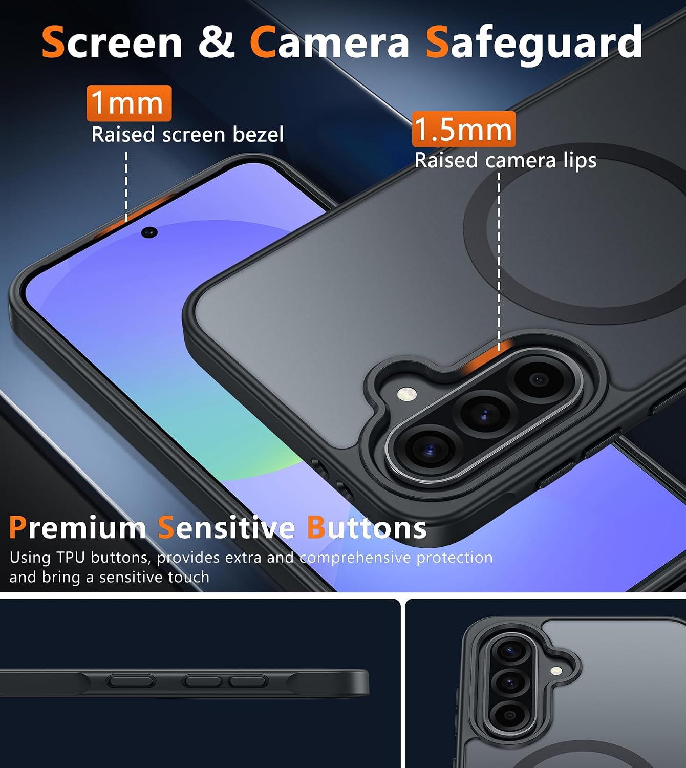 Detalle de FNTCASE for Samsung Galaxy A36/A56 Phone Case with Screen Protector – Matte Translucent Back, 10ft Drop Protection