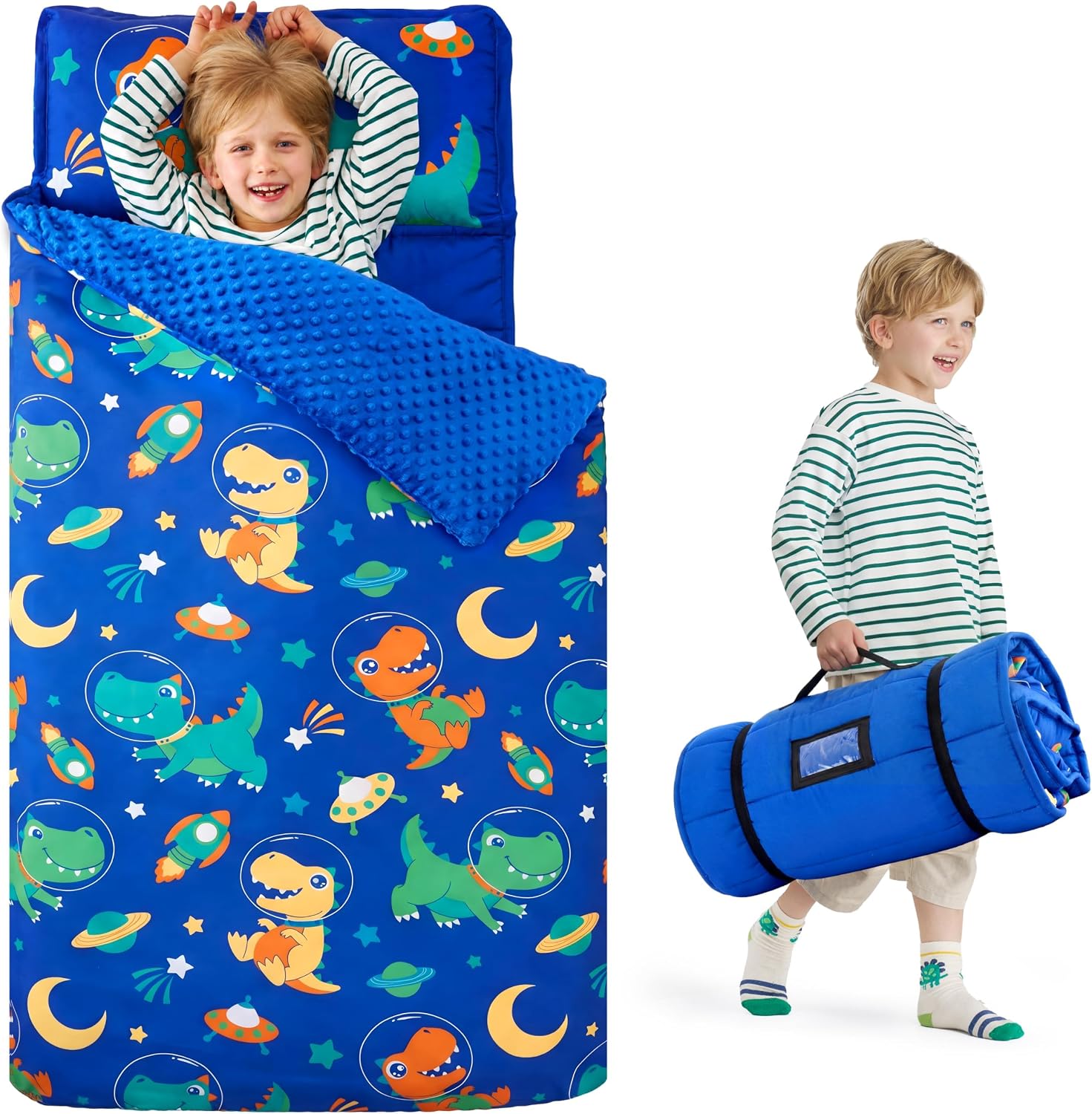 Detalle de JOIEDOMI Toddler Nap Mat, 55" x 30", with Removable Pillow & Blanket