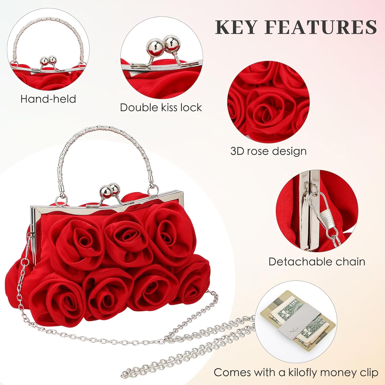 Thumbnail 3 de kilofly Missy K 7 Roses Clutch Purse 22cm