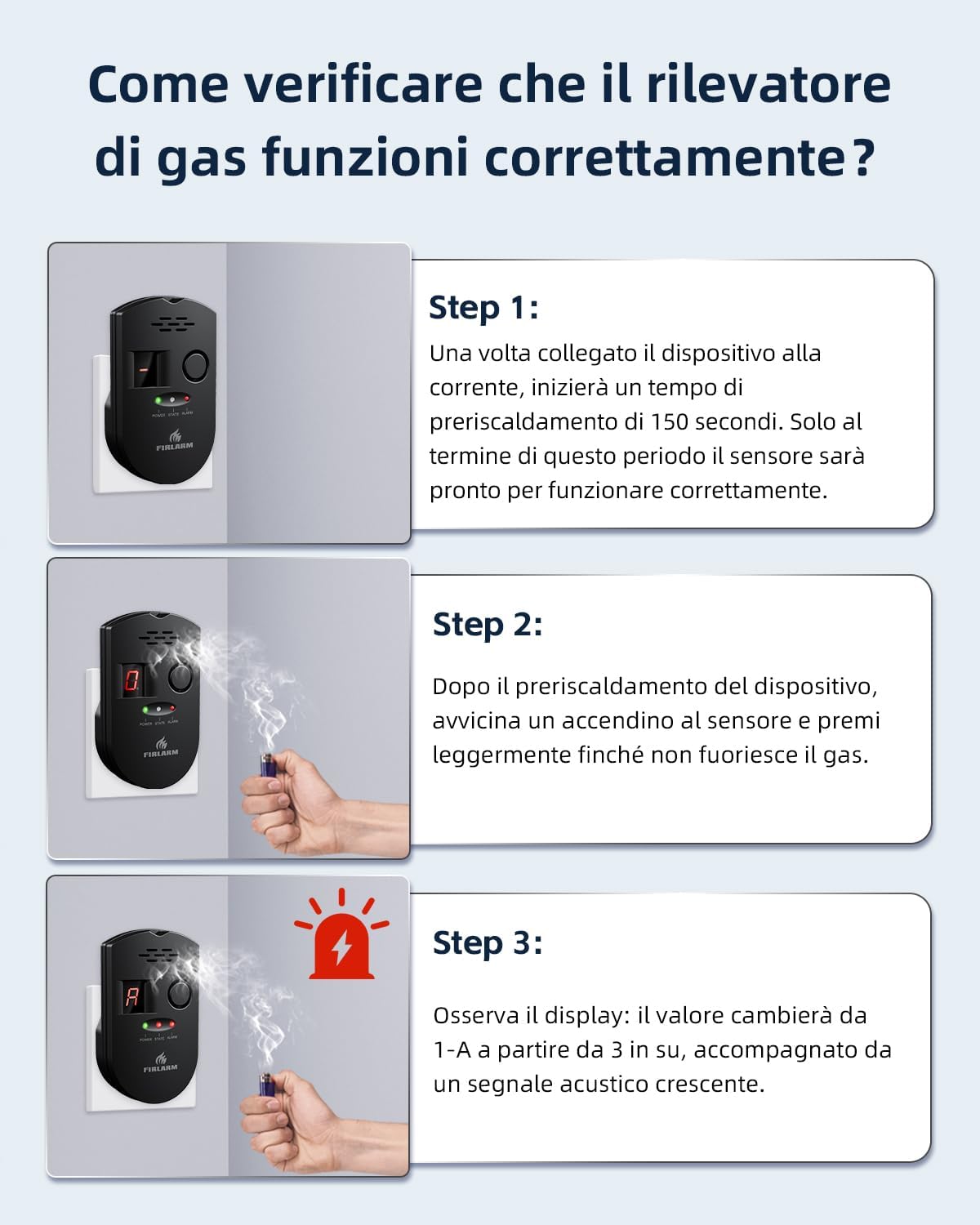 Thumbnail 6 de Firlarm rilevatore di fughe GPL, metano e gas di carbone con allarme portatile e display LCD (BLACK)