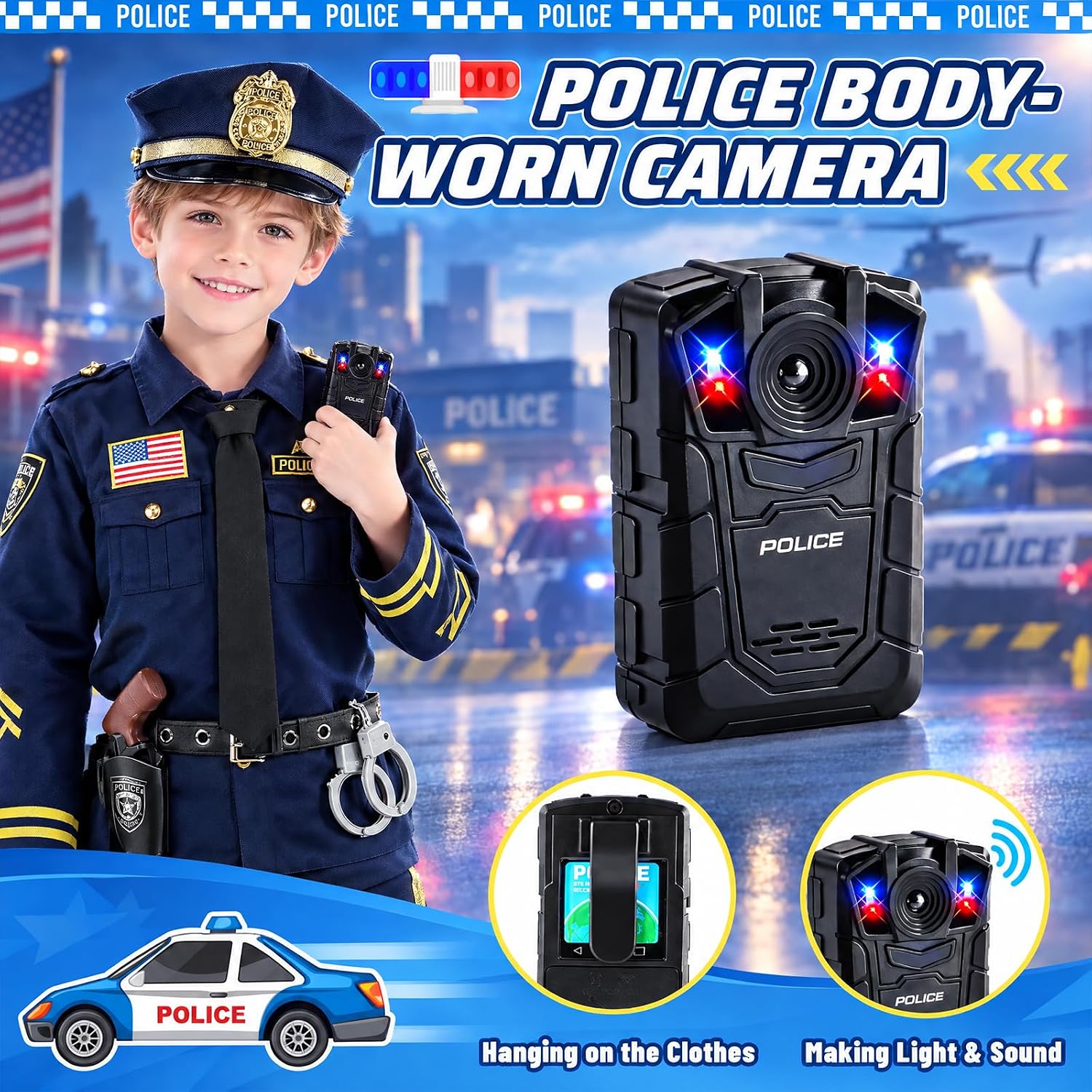 Detalle 1 de GiftInTheBox Kids Police Costume, 12-Piece Blue Uniform and Accessory Set