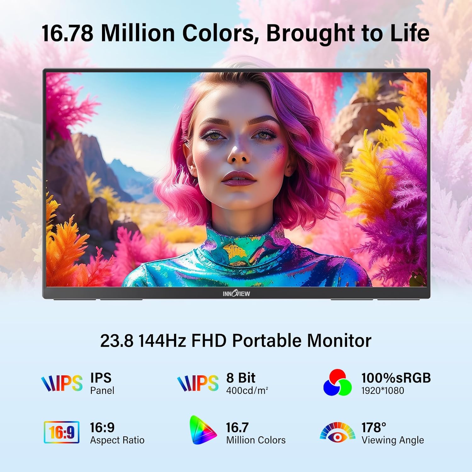 Thumbnail 1 de InnoView 23.8in Portable Monitor (FHD 1080P, 144Hz) with USB-C & HDMI, IPS HDR, 100% sRGB