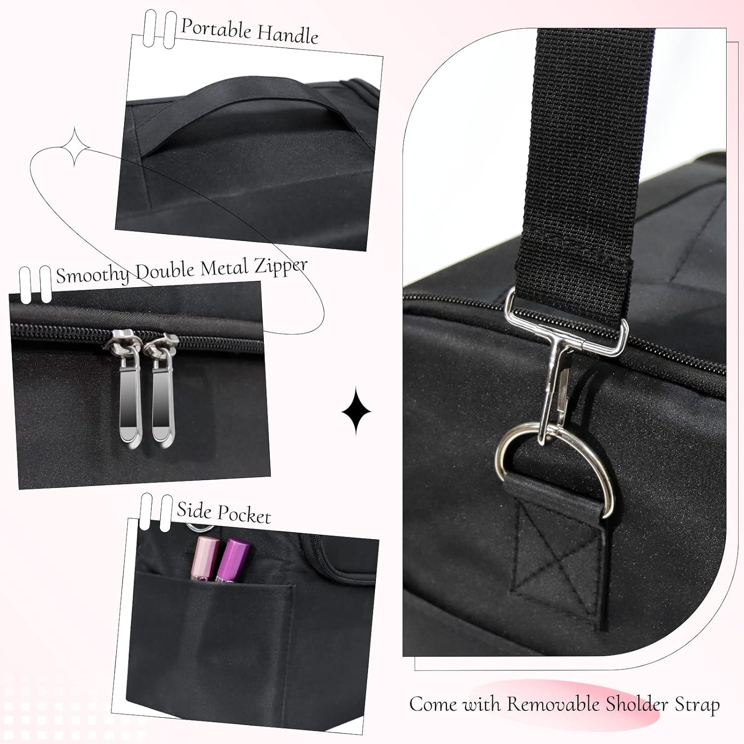 Thumbnail 3 de Feibrand Large Makeup Organiser Box Vanity Case – Black travel make up bag with 2 layers, 4 expandable trays