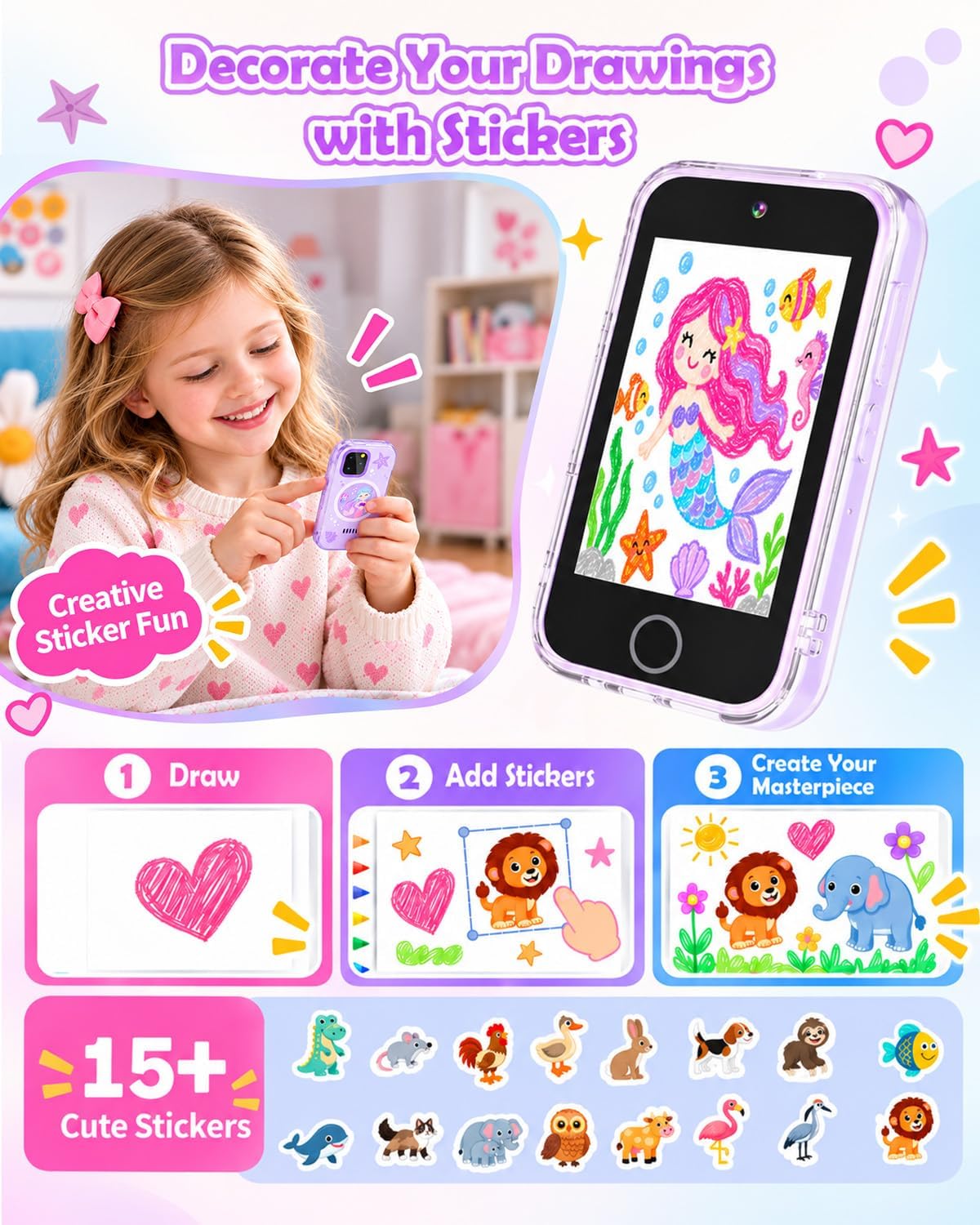 Thumbnail 6 de Dylanto TP2 Kids Phone Toy, 3.5-Inch Touchscreen, Dual Cameras, Purple