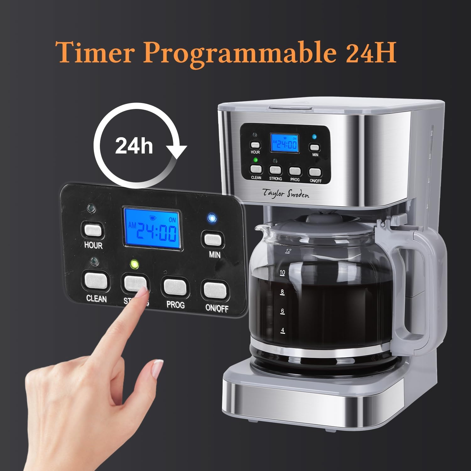 Detalle de Taylor Swoden 950W Kaffeemaschine mit Timer – 1,5 l, BPA-frei, Grau (Pewter)