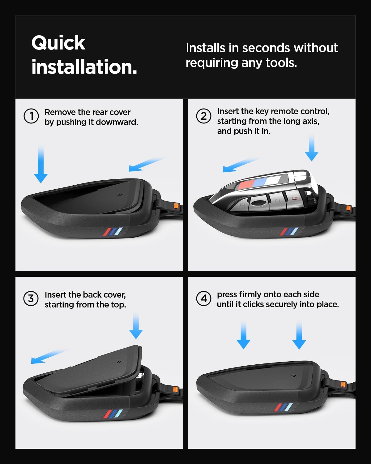 Thumbnail 5 de Spigen Coque Clé pour BMW — étui de porte-clé en TPU avec mousqueton et sangle (1 pièce), noir