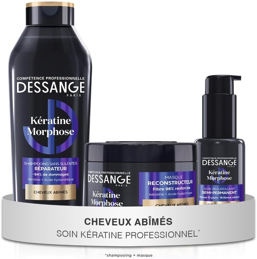 DESSANGE Routine Cheveux Réparatrice & Morphose – Shampoing 280 ml + Masque 280 ml + Soin Sans Rinçage 50 ml