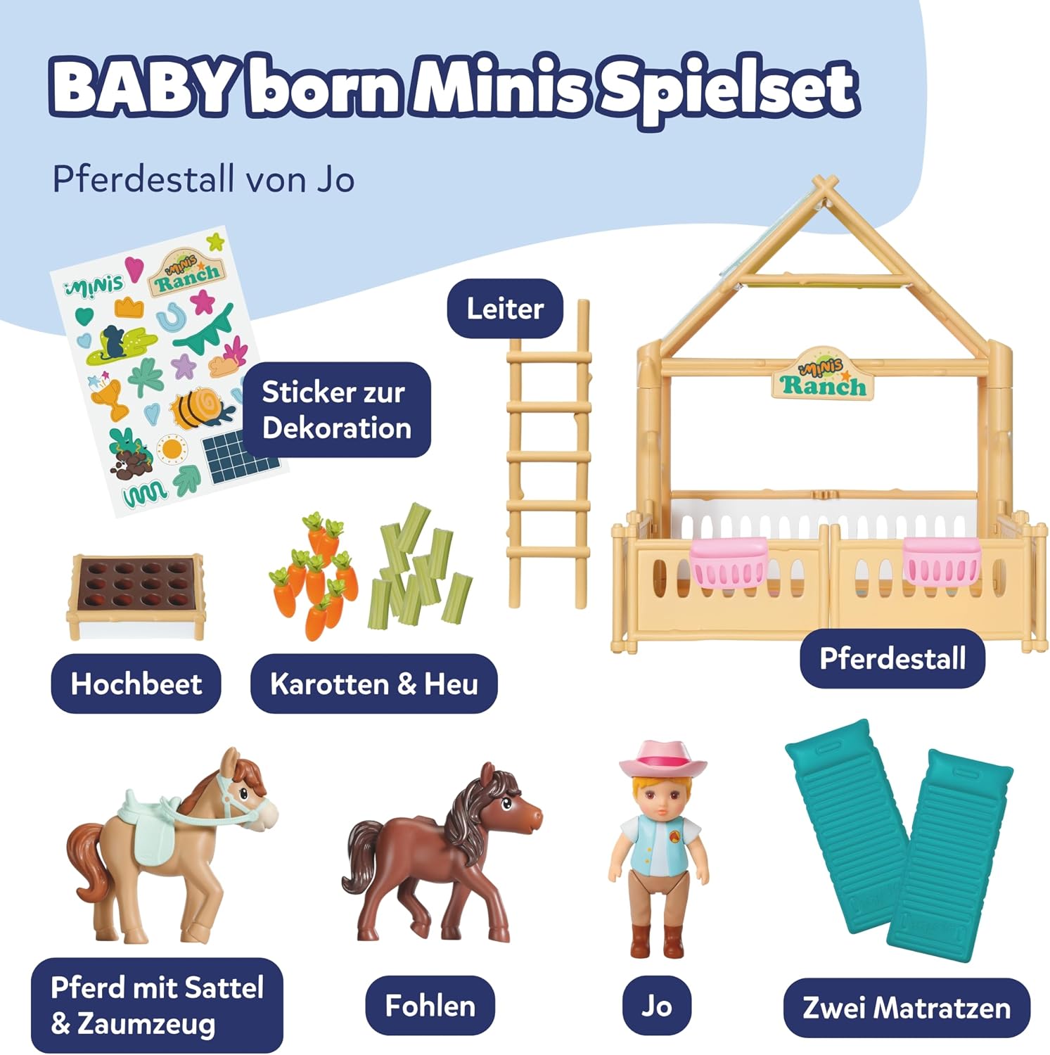 Thumbnail 1 de BABY born Minis Pferdestall-Spielset mit Mini Puppe Jo, 2 Pferden & Zubehör – für Rollenspiele ab 3 Jahren