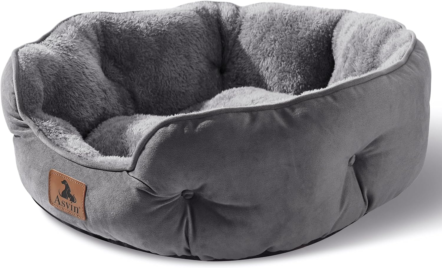 Detalle de Asvin CB-M-GY-ZZ-LM Round Pet Bed, 25-Inch Sherpa Fleece, Washable