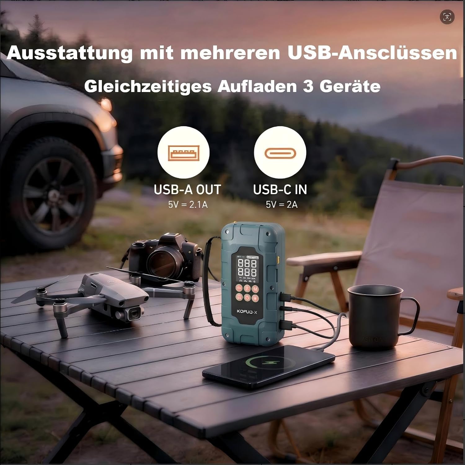 Thumbnail 5 de KOPUO Starthilfe Powerbank 8000mAh mit Kompressor, 150 PSI – notfall-Boost für Auto, 8L Benzin & 6.5L Diesel