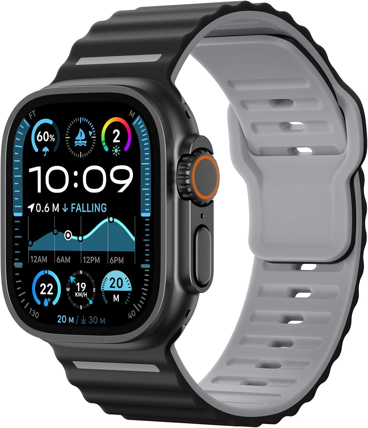 Detalle de Mastten Sports Strap for Apple Watch (waterproof, breathable silicone) – 44mm/45mm/46mm/49mm/42mm