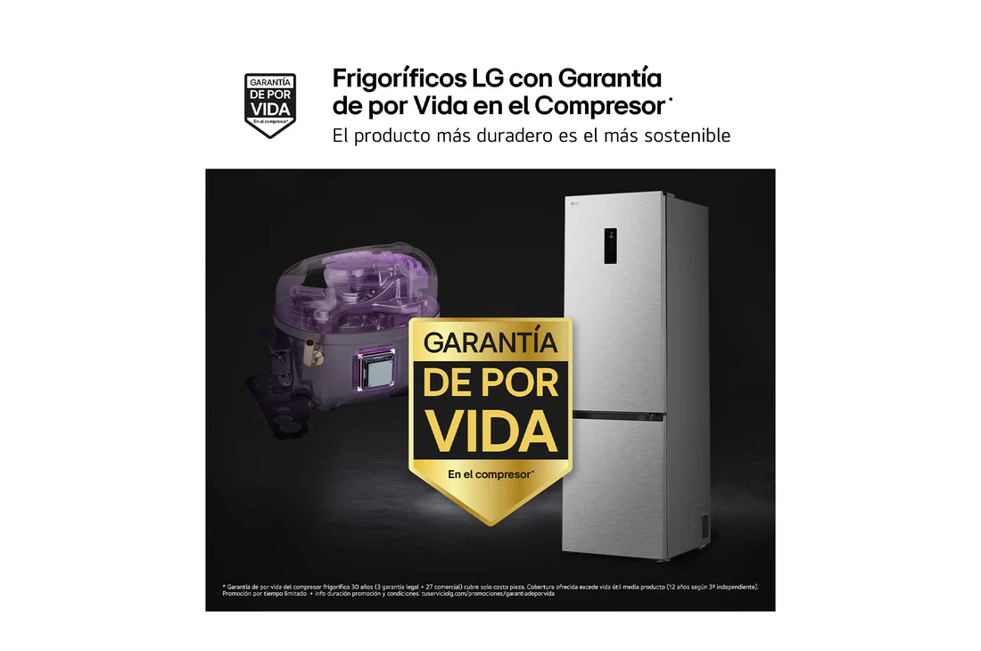 Detalle de Frigorífico Combi LG GBBS727CPY DoorCooling+, 375 L, Serie 700, Inox antihuellas
