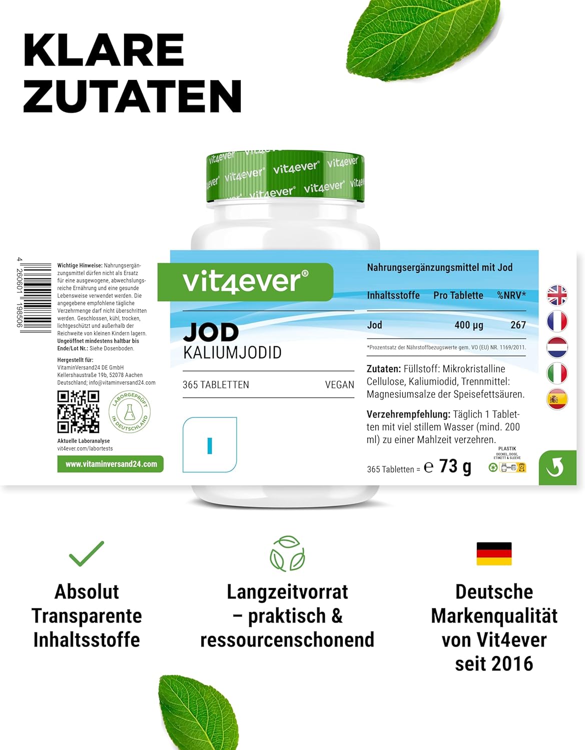Thumbnail 2 de Vit4ever Jod 400 µg – 365 Tabletten Kaliumjodid