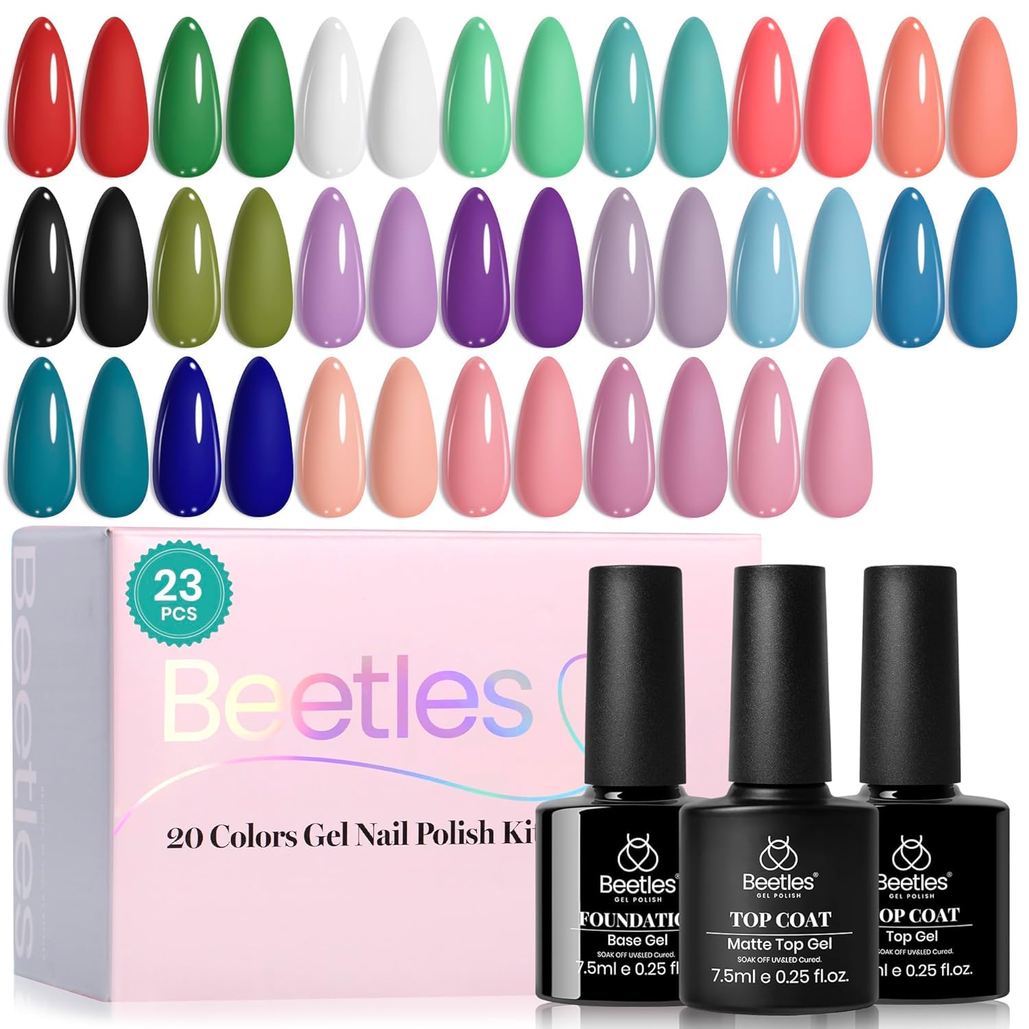 Detalle de Beetles Gel Nail Polish Set - 23pcs Summer Colors with Base & Top Coat (Goes on for Beginners)