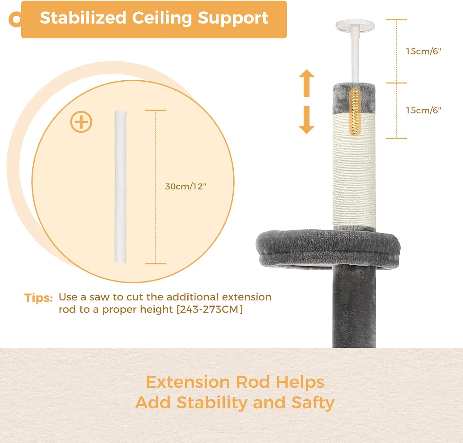 Thumbnail 3 de PAWZ Road Tour de chat à 5 niveaux ajustable du sol au plafond