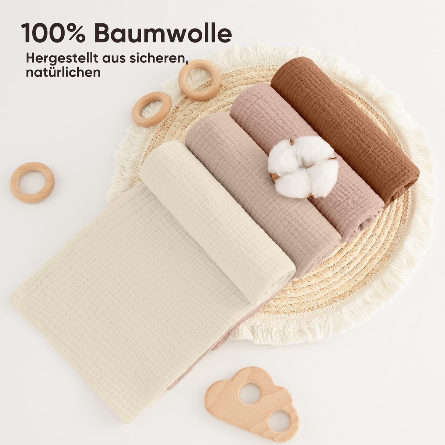 Thumbnail 3 de Bearmoss Moltontücher Baby Musselin 4er 60 x 60 cm