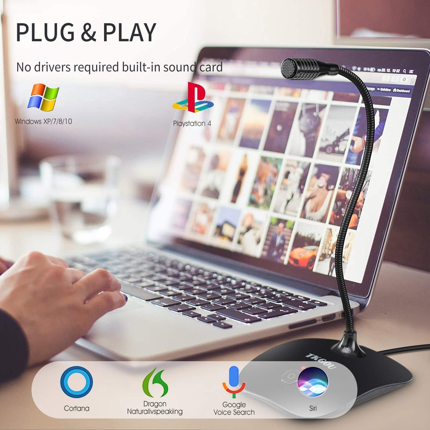 Thumbnail 2 de TKGOU USB PC Microphone – Plug & Play Stereo USB Mic with Mute Button (1.5m) for PC, Mac, PS4