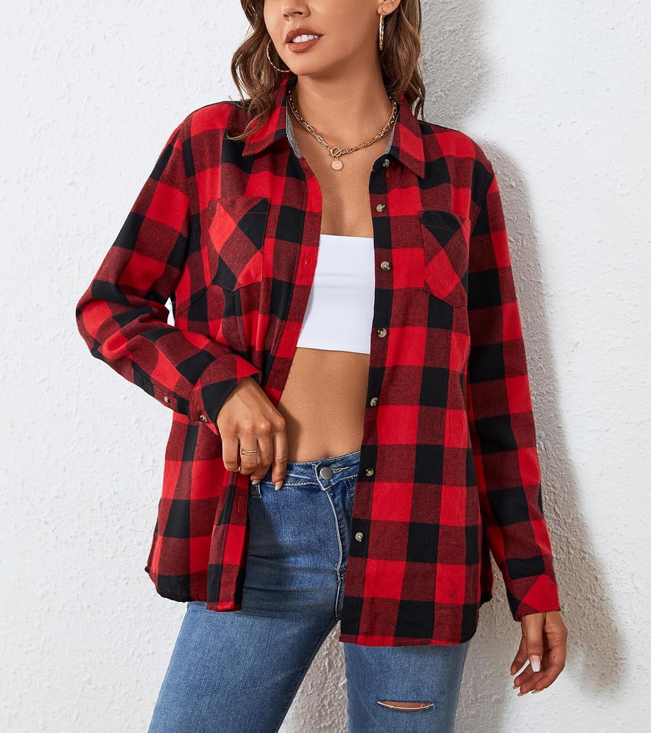 Detalle de Esabel.C Women's Flannel Shirt, Cotton Blend