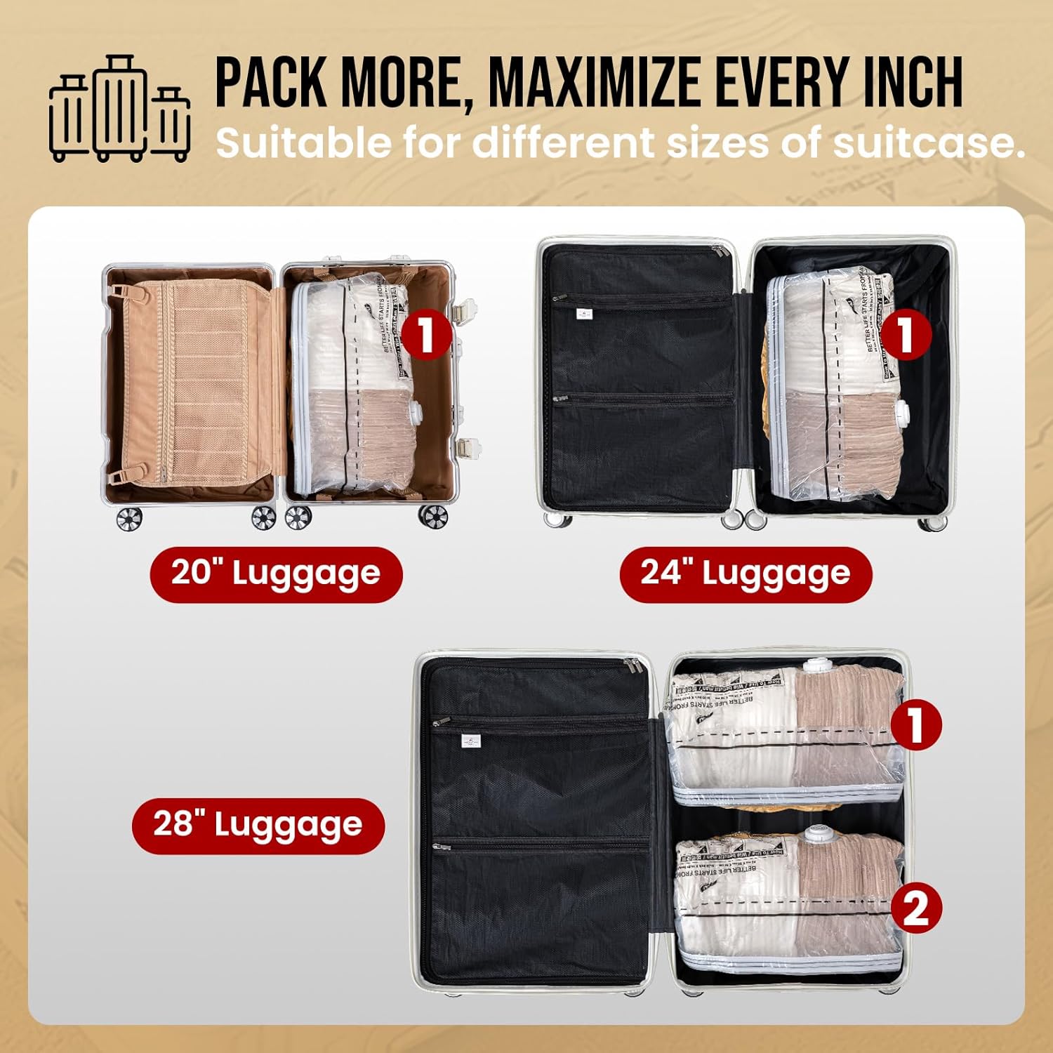 Thumbnail 4 de TAILI Travel Vacuum Storage Bags Cube – 10 Pack Reusable Space-Saving Vacuum Pack Bags for Clothes, Duvet & Suitcases