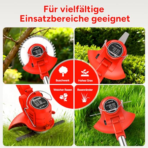 Thumbnail 6 de OUTIGO Akku-Rasentrimmer mit zwei Akkus, 21V, 4 Messertypen + Gartenschere – verstellbarer Teleskop-Führungsholm