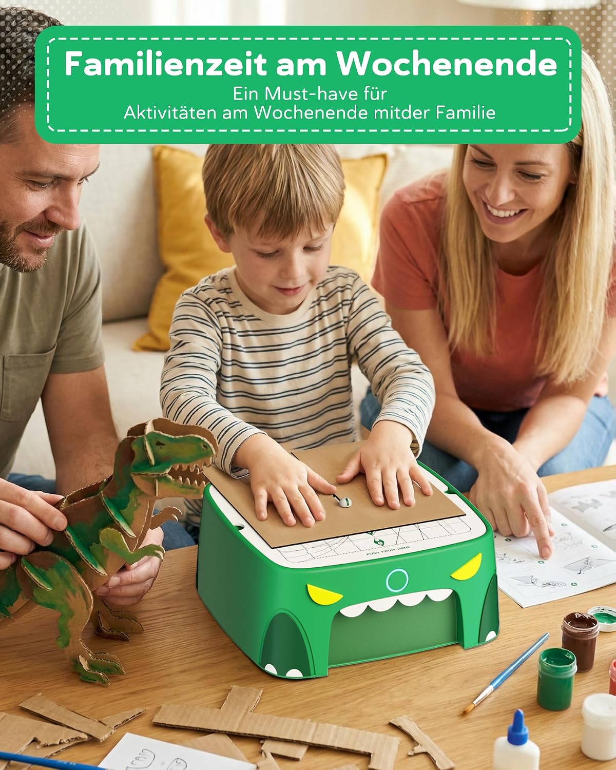 Detalle de Elektrischer Kartonschneider für Kinder – Sichere, pädagogische Upcycling-Starthilfe für DIY-Kartonprojekte (C2 Upgrade-Dinosaurier)