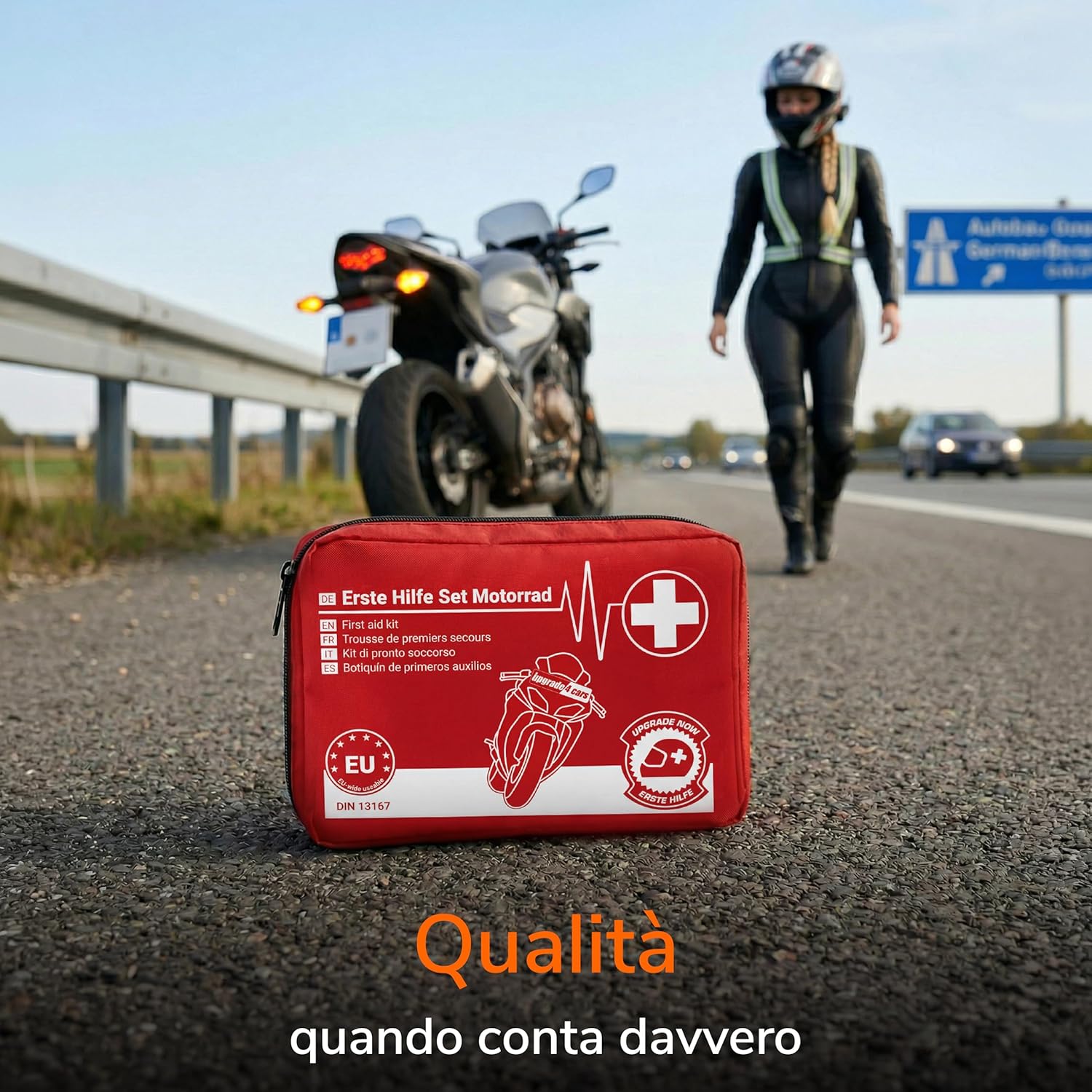 Detalle de Upgrade4cars Kit Primo Soccorso Moto 2026 DIN 13167 – Omologato per viaggiare in Europa