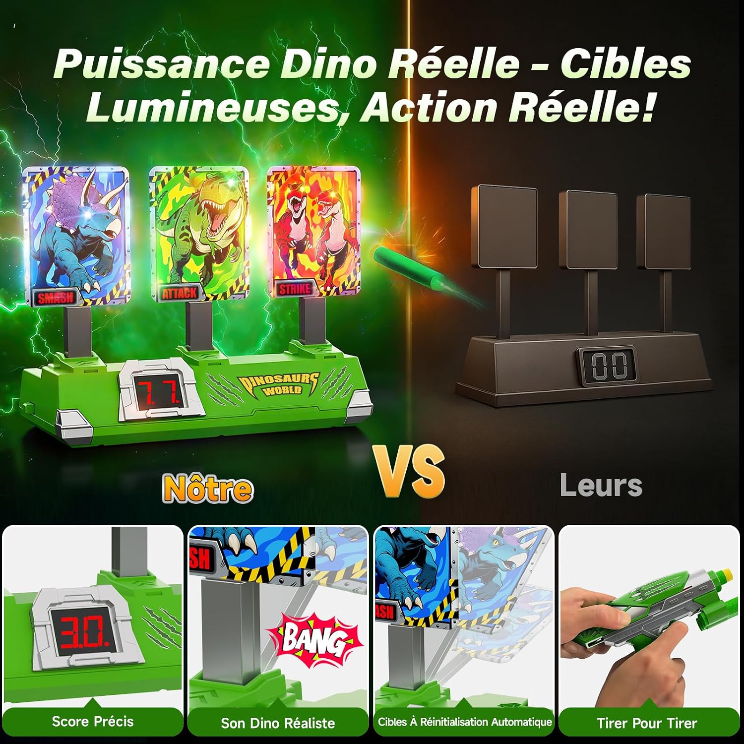 Detalle 2 de Dinosaure Jouet Pistolet avec Cibles Lumineuses 10 fléchettes