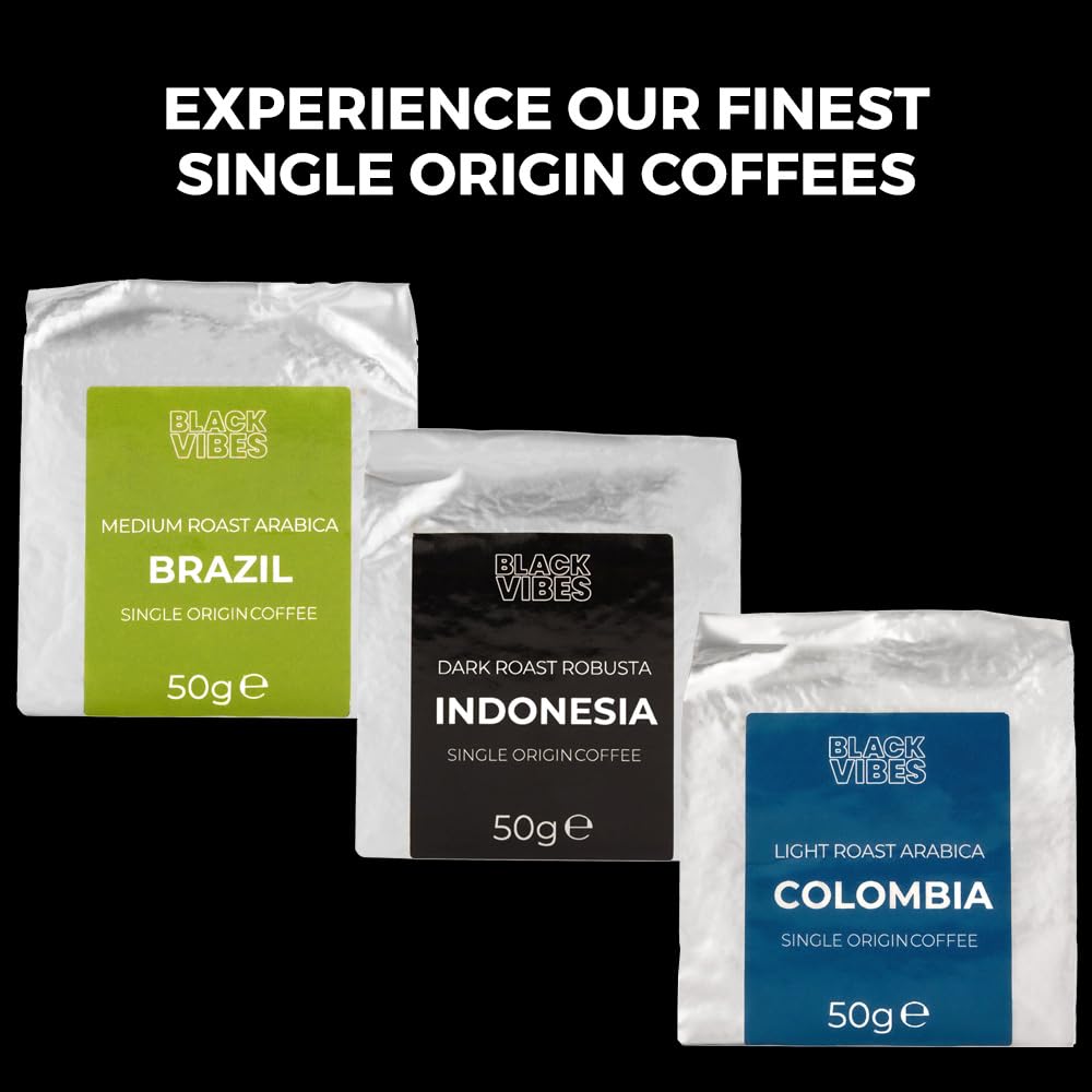 Detalle 2 de Black Vibes Gemahlener Kaffee Geschenkset – WORLD'S COFFEES, 6 sortenreine Single-Origin-Kaffees, 300 g