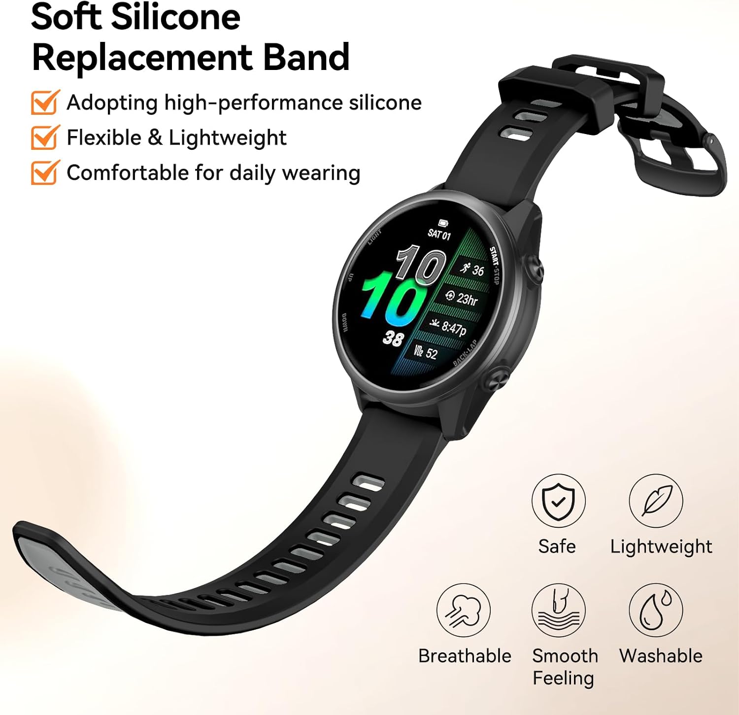 Detalle 2 de OVERSTEP 22mm silicone watch bands for Garmin Forerunner 970/965/955/945 & Descent G1/G1 Solar