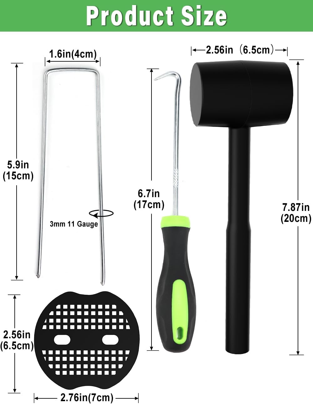 Thumbnail 1 de WOHOHOHO 100 Weed Control Membrane Pegs & Buffer Washers with Pick Hook and Black Hammer