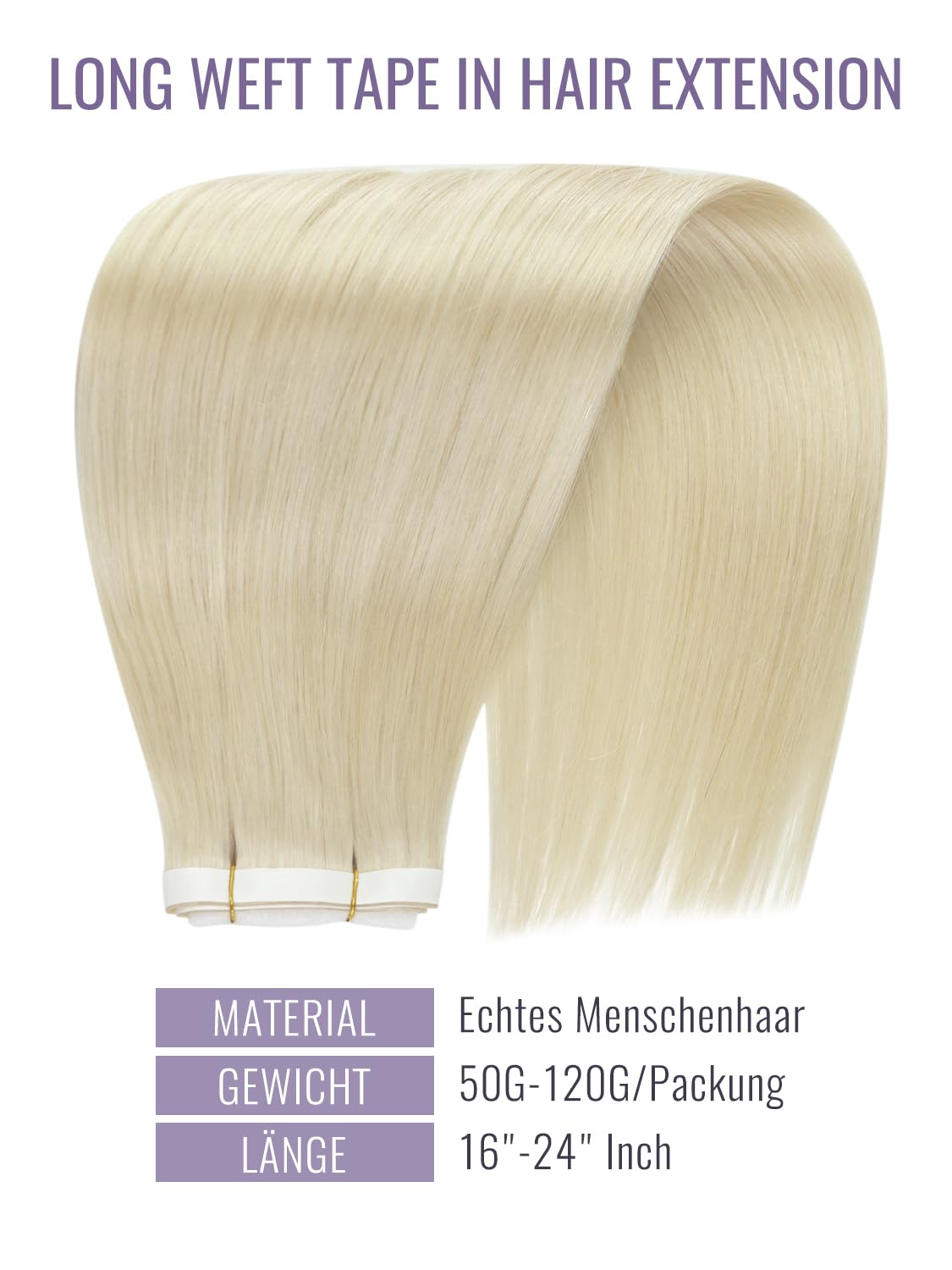 Thumbnail 2 de Fshine Long Tape Echthaar Tressen – Platinblond, 50 cm, Remy Echthaar, lange Tape-Weft