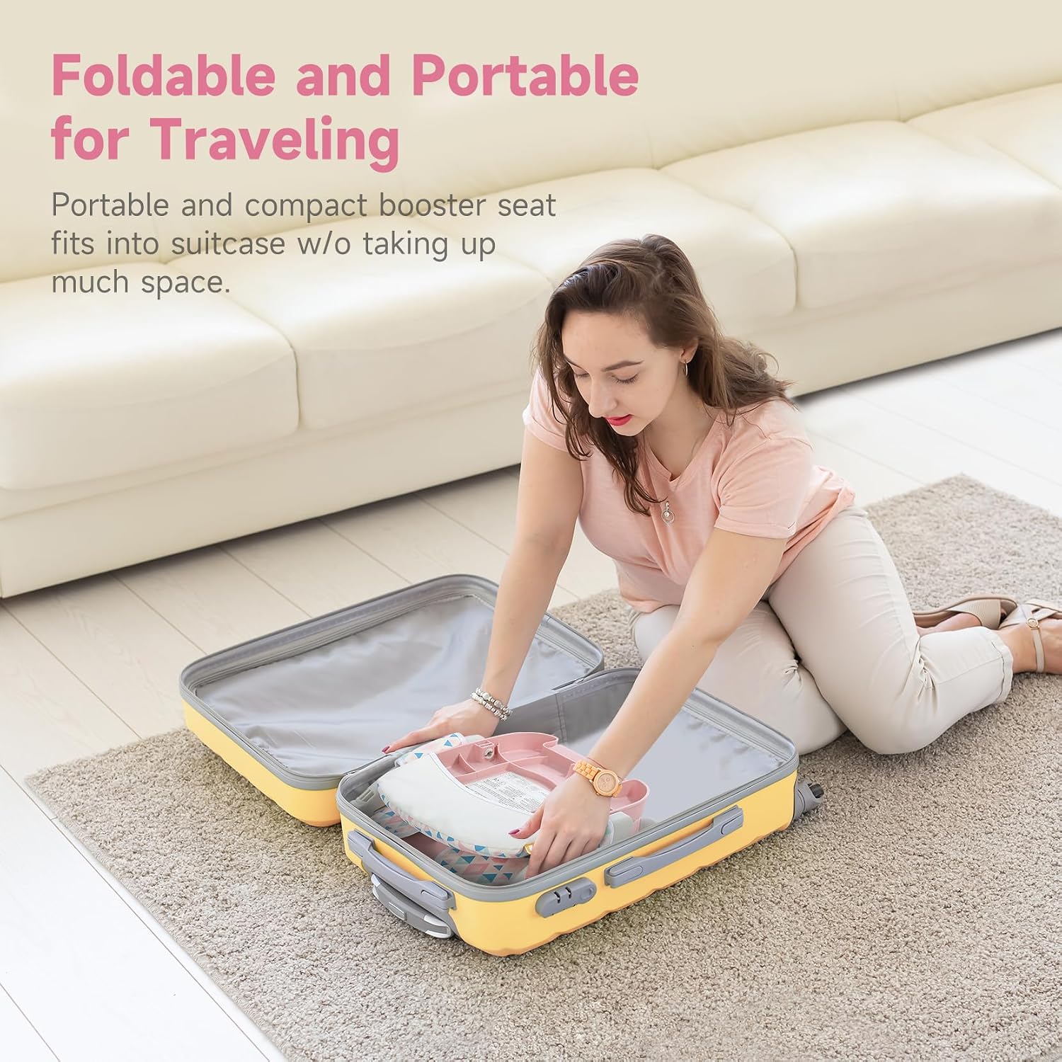 Detalle de YOLEO Baby High Chair Booster Seat, 4 Height Settings, Foldable with Tray