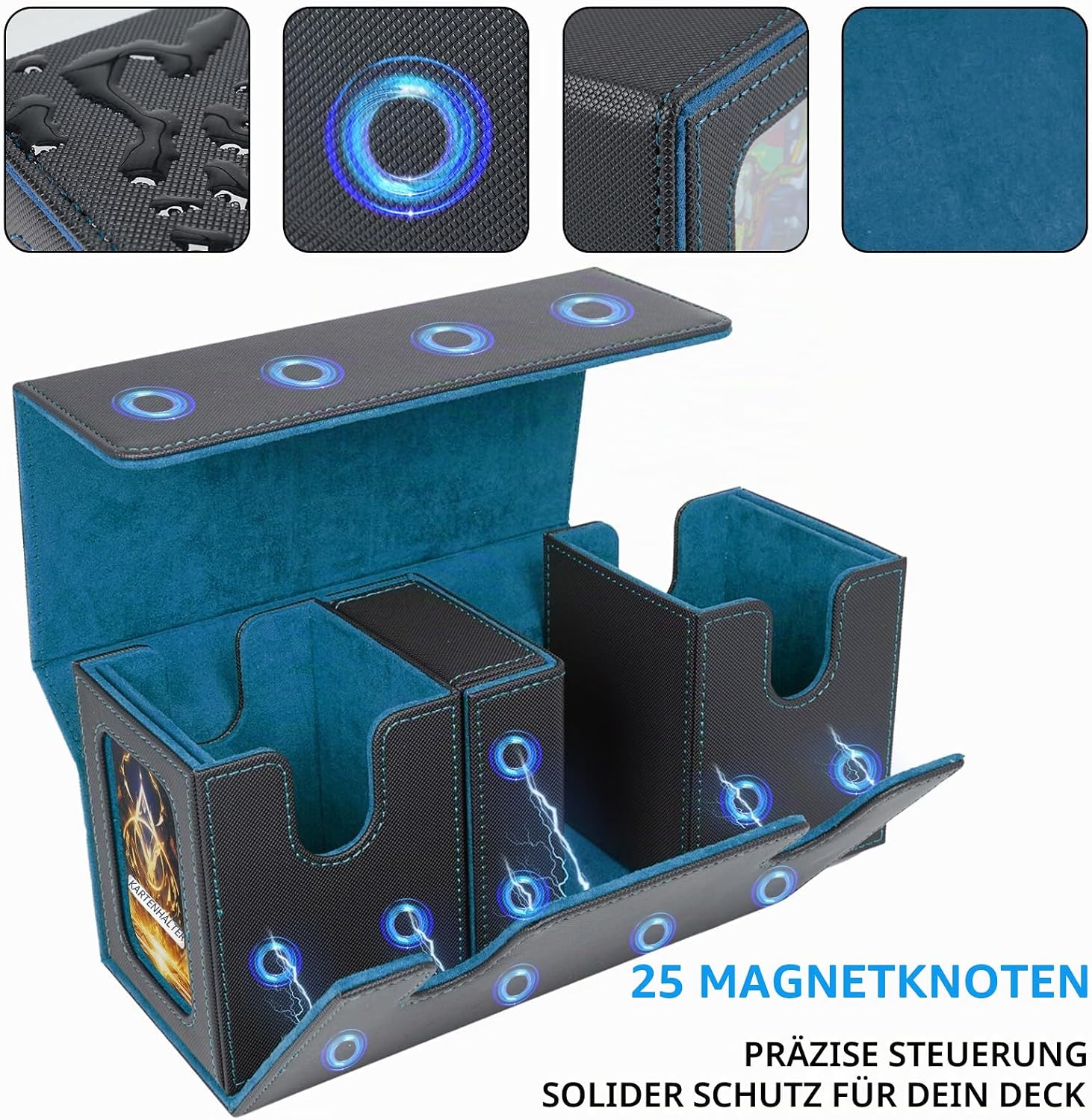 Detalle de AFIING MTG Commander Kartenbox 3-in-1 – Magnetbox mit Commander-Fenster, Dicebox & Trennwänden