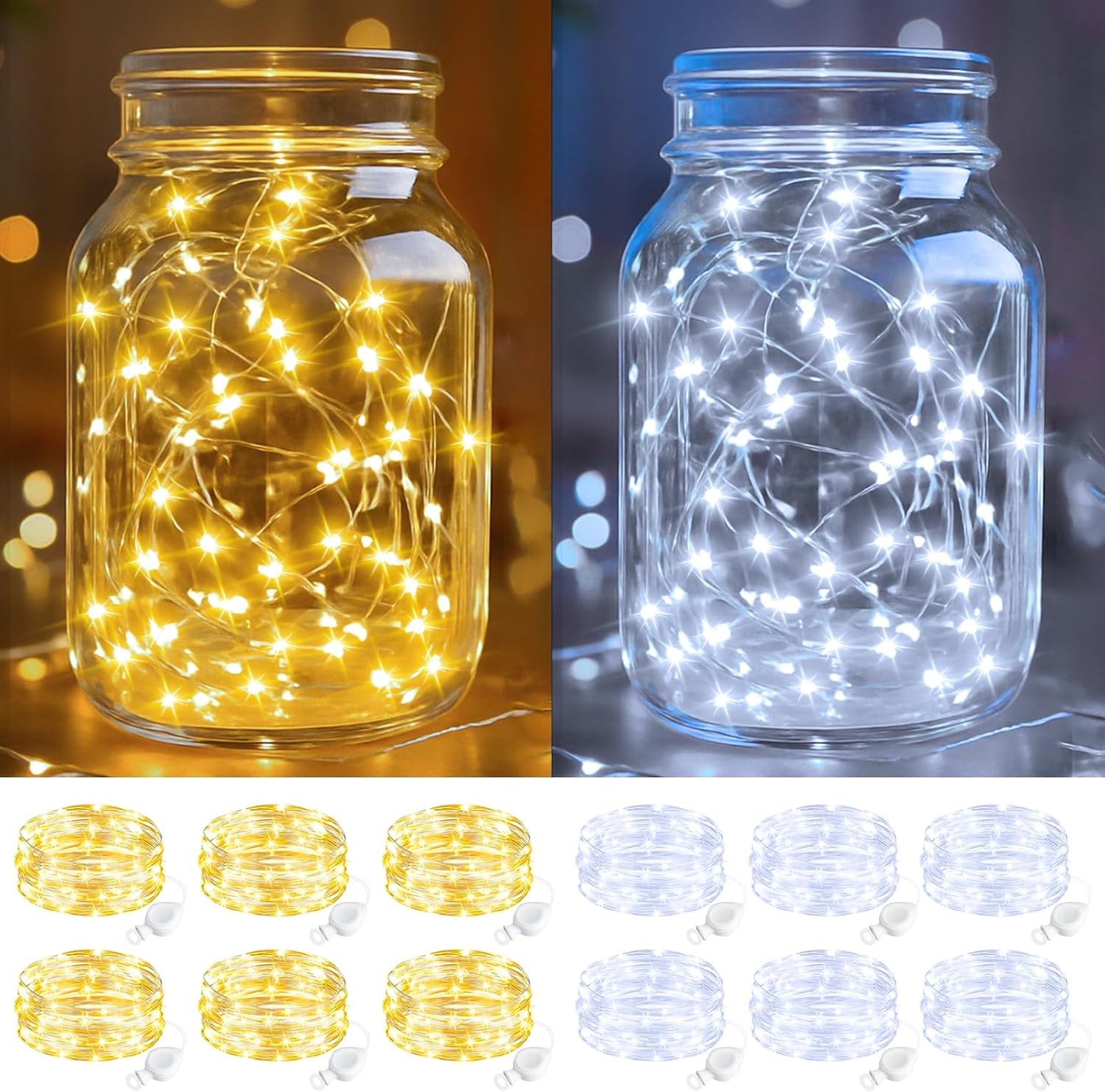 Thumbnail 6 de Btfarm 6 Stück LED Lichterkette mit Batterie – 2 m, 20 LEDs, wasserdicht IP65, batteriebetrieben, Winterweiß