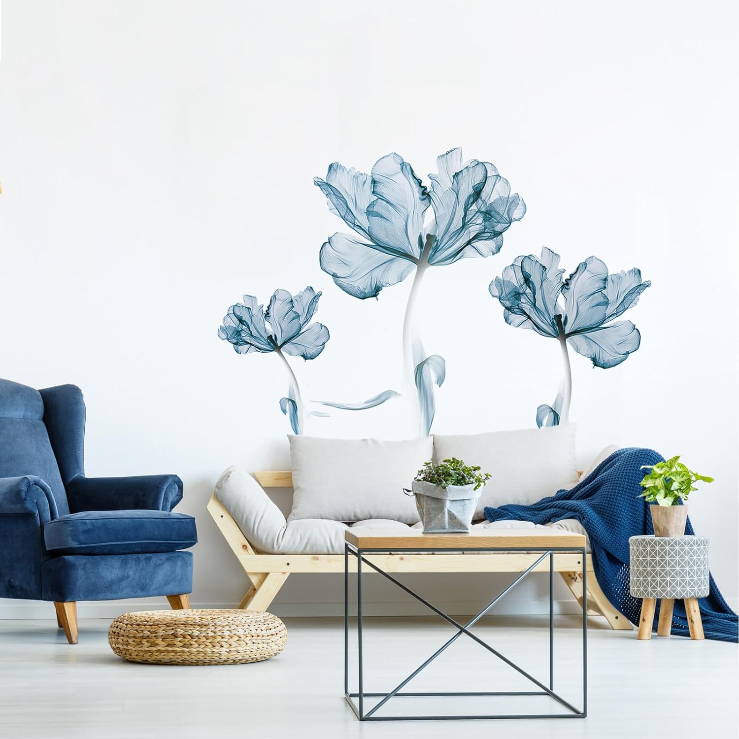 Thumbnail 1 de Tanlaby Grande Blu Fiori Adesivi Murali: decorazione floreale oversize per pareti