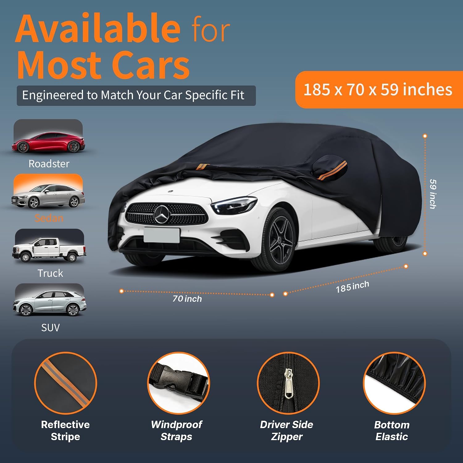 Thumbnail 2 de Tozaroa Outdoor Sedan Car Cover (Up to 185 inches) — Universal Fit for Sedans
