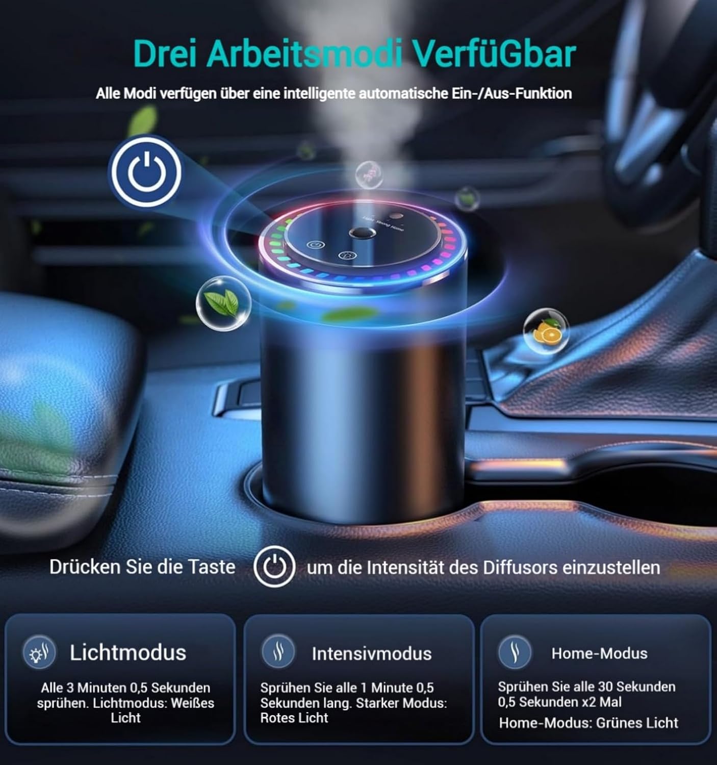 Thumbnail 4 de 2025 Auto Lufterfrischer BJ-579 mit 50-ml Parfüm (Colognee) – Ultraschall-Zerstäuber, 3 Modi & automatisches Ein-/Ausschalten